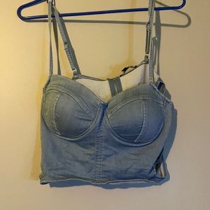 xl (but fits like m) denim spaghetti strap crop top zipper back